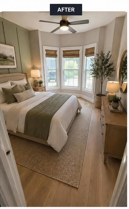 Finished bedroom with new hardwood flooring installed